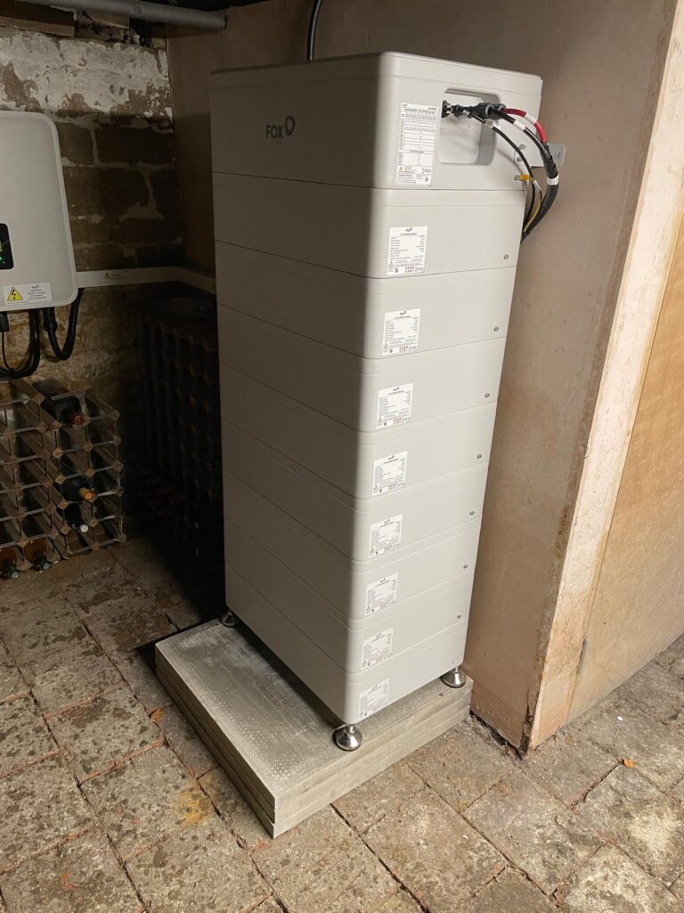 Fox solar battery installed in a garage