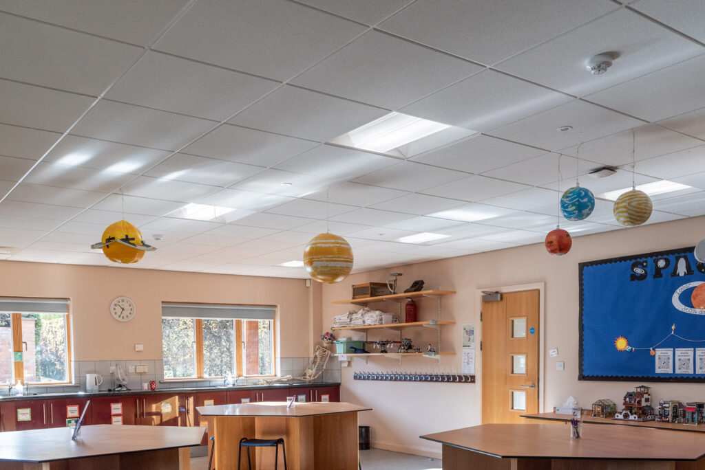 School classroom with a professional lighting installation