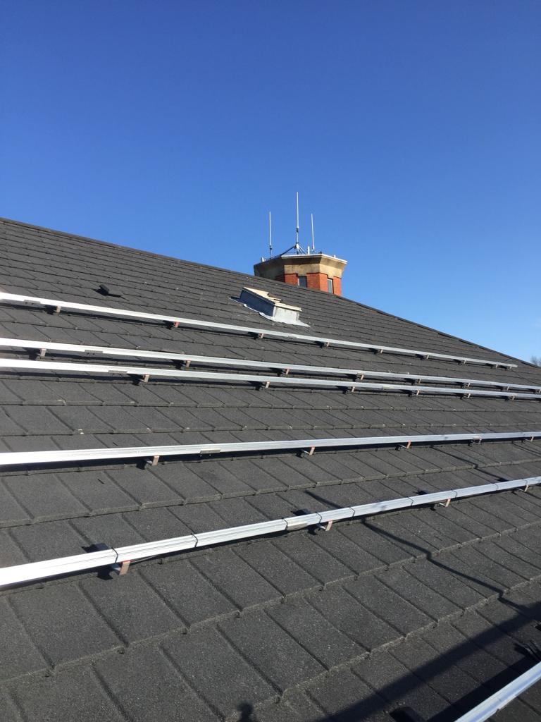 Solar panel rails on Barby Nurseries' roof